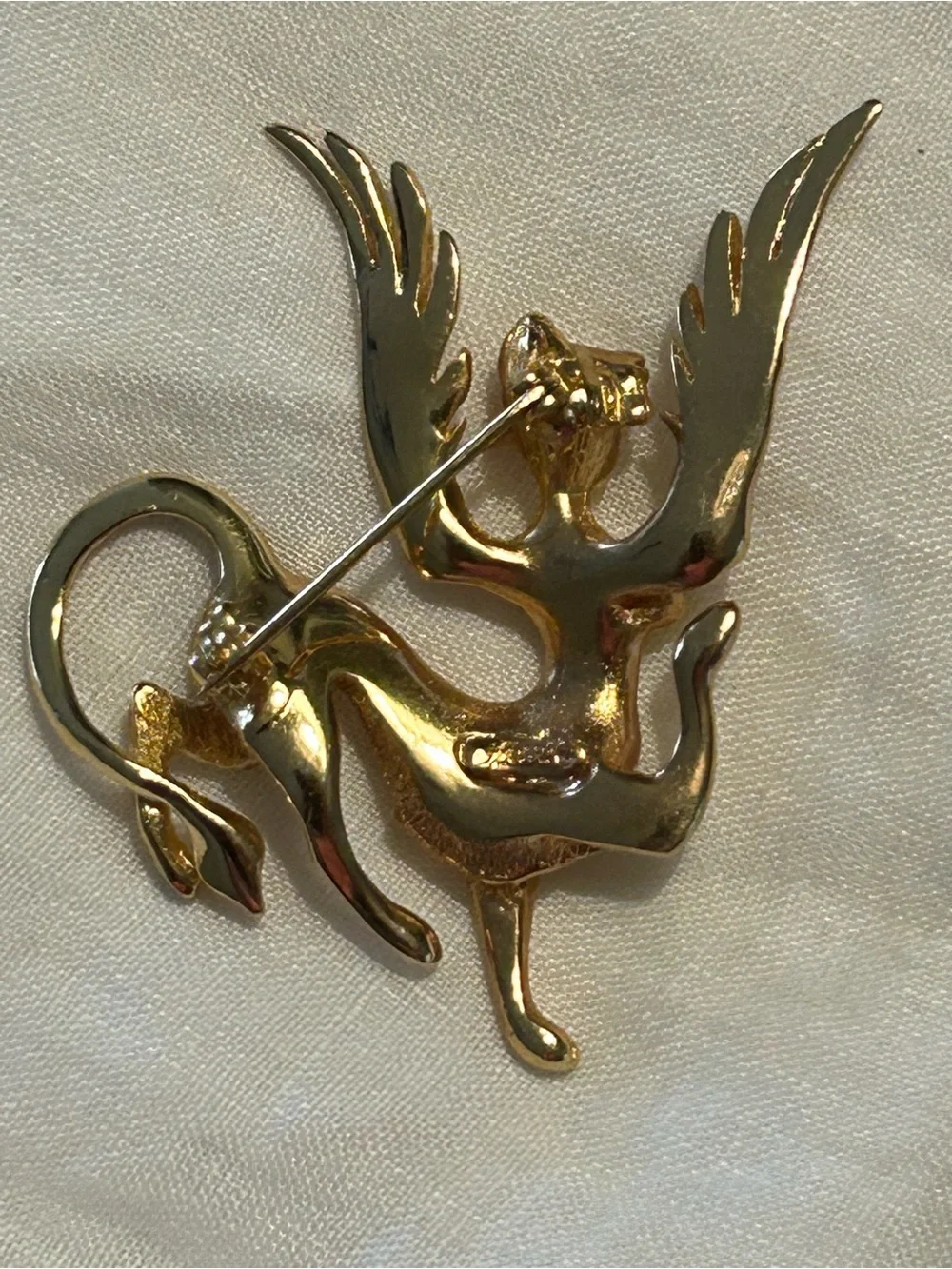 Gold-Tone Winged Mythical Creature Brooch for Women